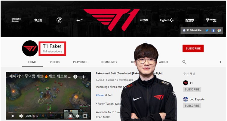 Faker's Youtube Channel Reached 1 Million Subscribers 2