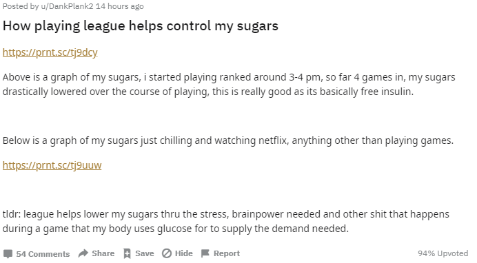 Playing League of Legends can provide you insulin and hypoglycemia? Real life with real evidence 31