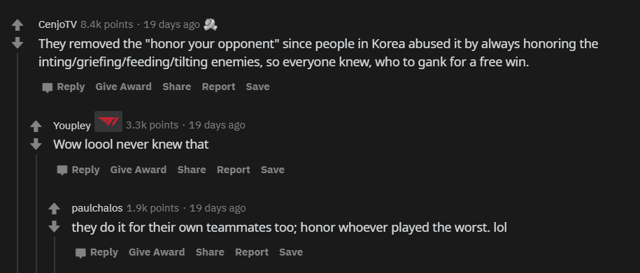 Honor opponent feature should be brought back? 3