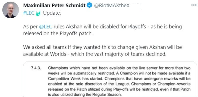 Akshan will be prohibited in pro leagues' playoffs 1