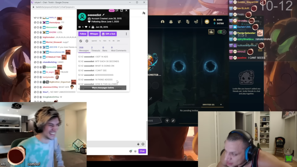 Tyler1 viewer gets 14 ads during a stream, and xQc can't stop laughing 10