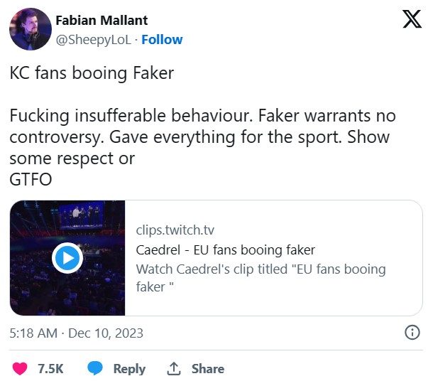 Fans are booing T1 Faker, owner of KCorp explained why 1